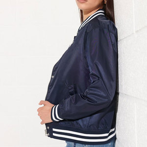 Veste universitaire marine pour femme, manches longues, fermeture éclair, bordure contrastante, coupe classique, couleur unie, matière polyester, pour l'automne - Product Image 5