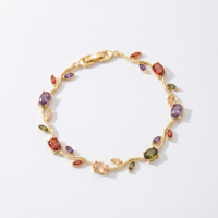 Bracelet en chaîne à feuilles en laiton plaqué or de style européen, zircon, design élégant et tendance, usage quotidien, cadeau de mariage pour femmes