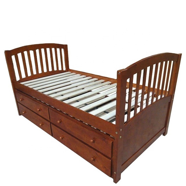 Modern Solid Pine Wood & MDF Trundle Bunk Beds with Walnut Finish Full Size SCE SC-B032 for Bedroom Decor