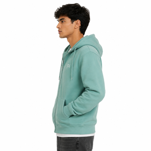 Sudadera con capucha y cremallera para hombre, personalizada al por mayor, de color liso, forro polar, corte regular, mezcla de algodón, con logo bordado frontal - Product Image 4