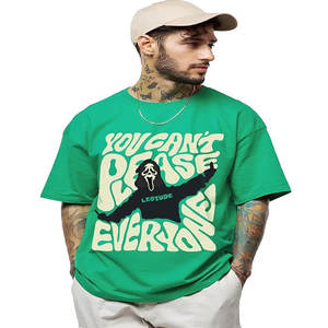 240G coupe ample coton indien à manches courtes unisexe haute rue pour hommes hors épaule large solide sérigraphie T-shirt - Product Image 4