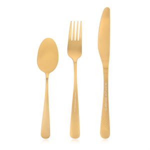 Ensemble de couverts Sunlit Gold de qualité commerciale en métal et acier inoxydable, cuillères à café et à soupe, couverts écologiques pour hôtels - Product Image 1