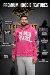 Rexfit Sports Custom APPAREL <b>Men's</b> <b>Pink</b> Hooded Zip-Up <b>Sweatshirt</b> Oversized Streetwear French Terry Regular Fit Autumn Style - Product Image 3