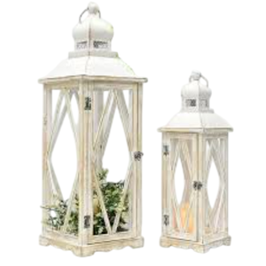 Lanterne à bougie vintage en métal blanc, lanterne suspendue ou à poser avec verre transparent, style ferme, pour la maison, la terrasse, la décoration de mariage - Product Image 4