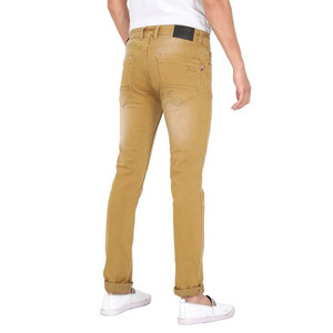 Pantalon décontracté pour homme en toile de coton délavée, taille mi-haute, coupe droite, respirant, devant plat, fermeture boutonnée, style automne - Product Image 4