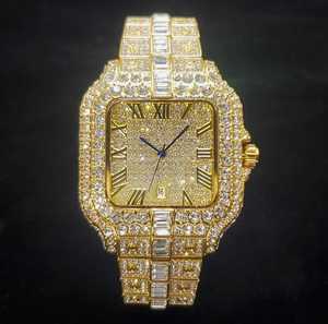 Reloj de Lujo con Diamantes Amarillos para Hombre, Caja Rectangular, Cuarzo Analógico, Cierre Plegable, Correa de 20 mm, Longitud de 22 cm, Estilo Moderno Luminoso - Product Image 1