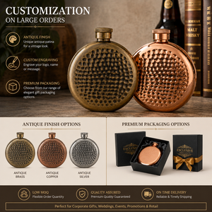 Handmade Hammered <b>Copper</b> Hip Flask, Round Pocket Flask with <b>Screw</b> Cap, Luxury Metal Gifts for Men, Wholesale OEM Custom Bulk! - Product Image 5