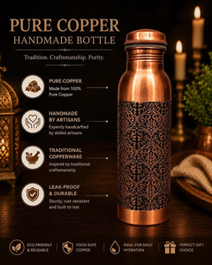 Copper <b>Water</b> <b>Bottle</b> with Antique Printed Design, Stylish <b>Metal</b> Drinking <b>Bottle</b> for Home Office Travel, Reusable Daily Use <b>Bottle</b> - Product Image 3