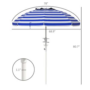 Ombrellone da Spiaggia Regolabile a Strisce Blu e Bianche con Portabicchieri, Gancio e Volant di Ventilazione - Product Image 3