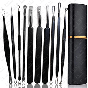 ชุดเครื่องมือกำจัดสิวสแตนเลสสตีล 10 ชิ้น สำหรับมืออาชีพ พร้อมที่กดสิวเสี้ยนและทำความสะอาดรูขุมขน  รับทำฉลากและออกแบบตามสั่ง - Product Image 4