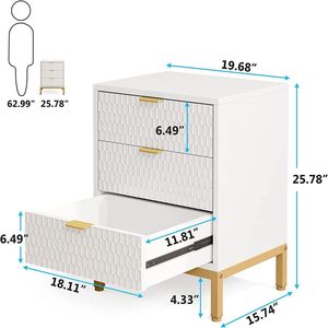 Modern <b>High</b> <b>Bedside</b> <b>Table</b> with Multiple Drawers for Storage Stylish Nightstand - Product Image 6