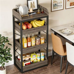 Wooden <b>Storage</b> Rack with Drawers Snack and <b>Basket</b> Rack Durable Drainage Solution - Product Image 1