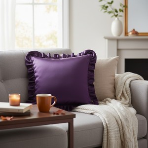 Purple Satin Frill Cushion Cover Decorative Square Ruffle <b>Pillow</b> Case for <b>Sofa</b> Living Room Hotel Decor - Product Image 2