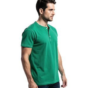 Men's Green Short Sleeve Henley T-Shirt Regular Fit Casual Wear 100% Cotton Henley Tops Summer Street Style Henley Tee Shirt Men - Product Image 3