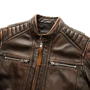 Econex Sports Brown Genuine Leather Moto <b>Jacket</b> Men Waterproof Windproof Turn-down Collar Zipper Closure <b>Slim</b> <b>Fit</b> Winter Style - Product Image 5