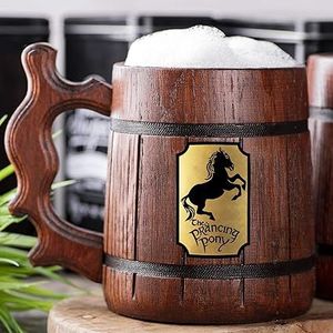 Wooden Eco-Friendly <b>Handmade</b> Beer <b>Mug</b> with Laser Engraved Prancing Pony Design Modern Style Handle for Bar Accessories - Product Image 1