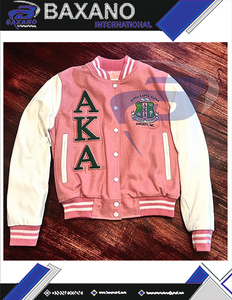 Alpha | Kapa | Alpha Sorority Varsity <b>Jacket</b> for women Stylish Regular Stand Pink <b>White</b> Sleeve Greek Embroidered Logo AKA <b>Jacket</b> - Product Image 3