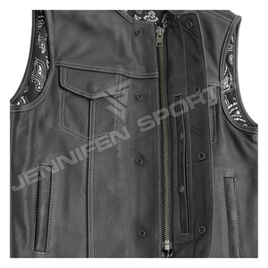 Chaleco de Motocicleta de Cuero Genuino para Hombre, Estilo Traje, Transpirable, Resistente al Viento, con Cierre de Cremallera y Forro Interior Tipo Bandana - Product Image 2