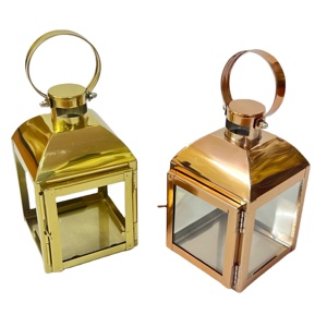 Hot Selling Clear Glass Stainless Steel Mini <b>Lantern</b> Rose Gold Metal Handmade Modern Pillar Holder Christmas Decorations Home - Product Image 1