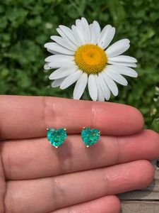 Green Emerald Heart Stud <b>Earrings</b> Small Tiny Design 925 Sterling <b>Silver</b> 14K Gold Plated Butterfly <b>Back</b> Fine Jewelry - Product Image 6