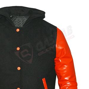 Red-Leather Sleeve Men's Fashion Workout Streetwear Causal Breathable Slim-Fit Sleeve Black-Body Varsity Hoodie Jacket - Product Image 4