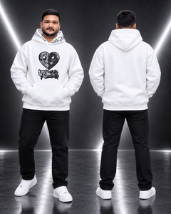 Custom Men's <b>White</b> Graphic Pullover <b>Hoodie</b> Heavyweight 430g Fleece Raised Rubber Print <b>Oversized</b> Streetwear Sweatshirt Pocket - Product Image 2