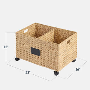 Panier pliable en jacinthe d'eau fait main du Vietnam avec roulettes, forme festonnée, panier de rangement naturel en gros - Product Image 2