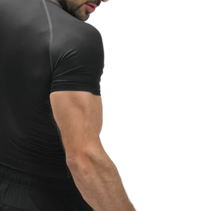 T-shirt de compression gris personnalisé pour homme, ultra-ajusté, effet seconde peau, séchage rapide, 75 % polyester, 25 % élasthanne, haut de sport pour entraînement en salle de sport, OEM - Product Image 6