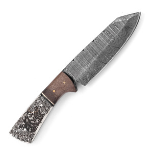 Cuchillo de Caza de Hoja Fija de Acero de Damasco Personalizado - Grado Industrial, 19 cm de Longitud Total - Mango de Hueso de Camello con Grabado Láser - Odin's - Product Image 4