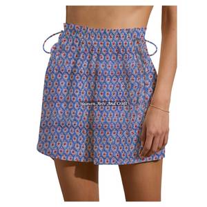 Nouveaux shorts de week-end pour femme en coton imprimé au bloc indien avec cordon de serrage, pour l'été et la détente - Product Image 1