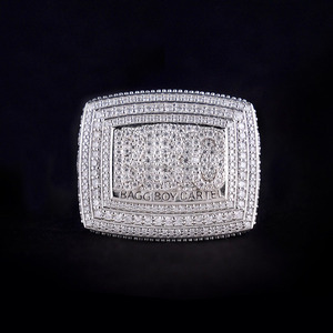 Custom Iced Out <b>Initial</b> Letter <b>Ring</b> Round Cut Moissanite Diamond Champion <b>Ring</b> Men's Hip Hop Style Jewelry Personalized Jewelry - Product Image 1