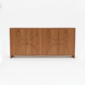 Buffet en bois moderne demi-cercle, meuble de rangement en bois à 4 portes avec panneau en arc, design moderne en arc - Product Image 1