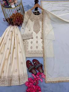 Launching New Designer Solid Party Wear Chinon Silk Reversible <b>Top</b> Plazzo & Dupatta Set - Product Image 2