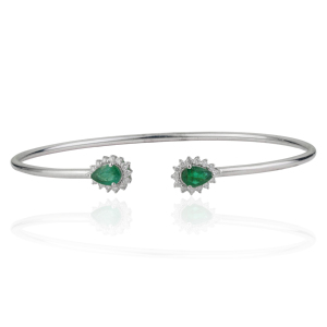 Premium Pure 925 Sterling <b>Silver</b> 100% Genuine Emerald Gemstone & Diamond Handmade Open <b>Cuff</b> Bangle Fine Jewelry - Product Image 1