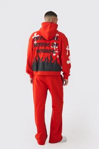 Sudadera con Capucha Oversize para Hombre, 100% Algodón, con Estampado Puff de Esqueleto Rojo Cruzado, Ropa de Halloween, 450GSM, Personalizada - Product Image 2