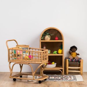 Carrito de Compras de Juguete de Ratán Natural con Ruedas y Asa, Carrito de Supermercado para Niños - Product Image 2