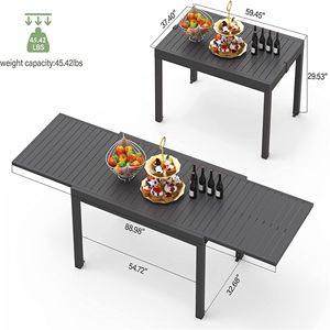 Tavolo da Pranzo Estensibile in Alluminio Nero per Esterni, Rettangolare, per 6-8 Persone, Ideale per Giardino, Prato, Portico, Bistrot - Product Image 3