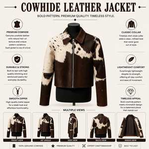 Blouson motard en cuir véritable de vachette pour homme, imprimé animal, col rabattable, vêtement d'extérieur d'hiver, coupe classique, broderie personnalisée - Product Image 5