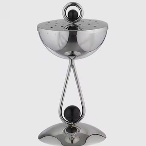 Quemador de incienso único negro martillado con forma de reloj de arena, anillo decorativo de esfera dorada, bandeja cóncava para carbón, quemador de Bakhoor para fragancia del hogar - Product Image 2