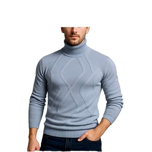 Pull à col roulé en polyester pour homme, motif géométrique, manches longues, respirant, décontracté, pour l'automne - Product Image 1