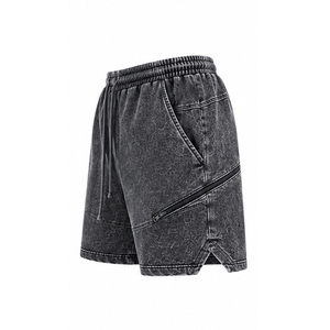 Men's 100% Cotton Solid Acid Washed French Terry Fleece Eco-Friendly Anti-UV Quick Dry Sweat Shorts Sun Faded Raw Edges <b>Spray</b> - Product Image 1
