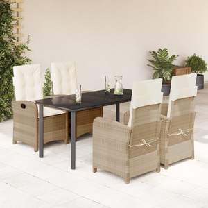 Conjunto de Comedor de Jardín de 5 Piezas con Patas Ajustables, Ratán Sintético PE Beige, Experiencia de Comedor al Aire Libre Elegante - Product Image 1