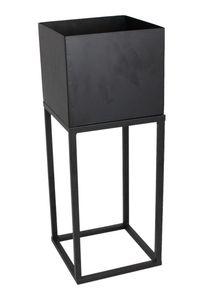 Jarrón Cuadrado de Madera con Base de Metal para Exhibición Floral, Macetero Moderno, Linea Exports Inc LE-MW0007 - Product Image 4