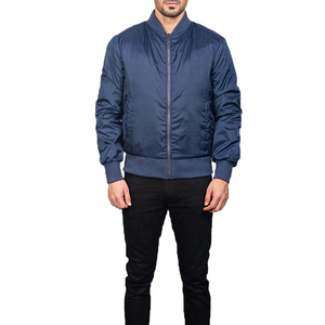 Blouson Bomber Homme Bleu Marine Couleur Unie Fermeture Éclair Col Montant Style Streetwear Coupe-Vent Tissu Soyeux Hiver - Product Image 3