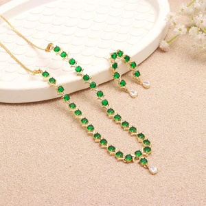 Emerald <b>Necklace</b> Set 22K Gold Plated Brass Minimal Green Gemstone Jewelry Wholesale Factory Price - Product Image 3