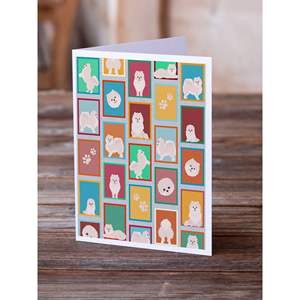 Whimsical A7 Size 5x7 Blank <b>Note</b> <b>Cards</b> Pack of 8 White Pomeranian <b>Greeting</b> <b>Cards</b> with Envelopes - Product Image 2