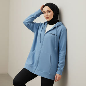 Chaqueta Deportiva Holgada con Capucha y Cierre Frontal para Mujer Musulmana, Manga Larga, Tallas Grandes, para Gimnasio, Caminatas, Fin de Semana, Cómoda - Product Image 1