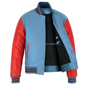 Chaqueta Varsity 2026 OEM Premium Azul Cielo con Mangas de Cuero Rojo para Hombre, Chaquetas Calefactables Hechas a Medida 100% de Alta Calidad con MOQ Bajo - Product Image 3