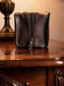 Sac de toilette vintage en cuir véritable de qualité supérieure, couleur unie, fermeture à glissière, motif floral brodé, sac à main pour femme, usage quotidien - Product Image 5