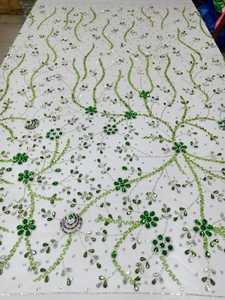 Luxury Elegant Heavy Beaded Rhinestone <b>Embroidery</b> Floral Pattern Mesh Lace Fabric Eco-Friendly Traditional Handmade High Quality - Product Image 2